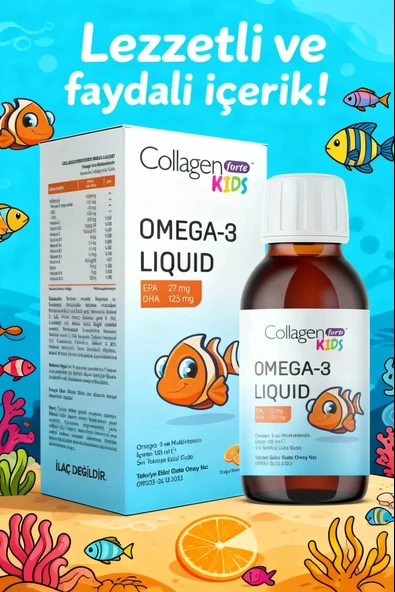 Collagen Forte Platinum Omega-3 Kids Liquid & Multivitamin 150ml Çocuklar Için Portakal Aromalı Sıvı Balık Yağı ürün görseli 1