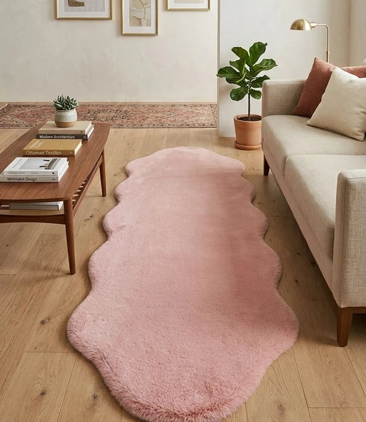 Carpet Dekor Peluş Yumuşak Dekoratif Halı Simetrik Desen Pembe ürün görseli 1