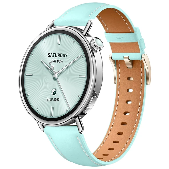 Sneezy Mi Watch S4 41mm İle Uyumlu Starlight Gold Metal Tokalı Deri Zarif Şık Kordon  Mavi ürün görseli 1