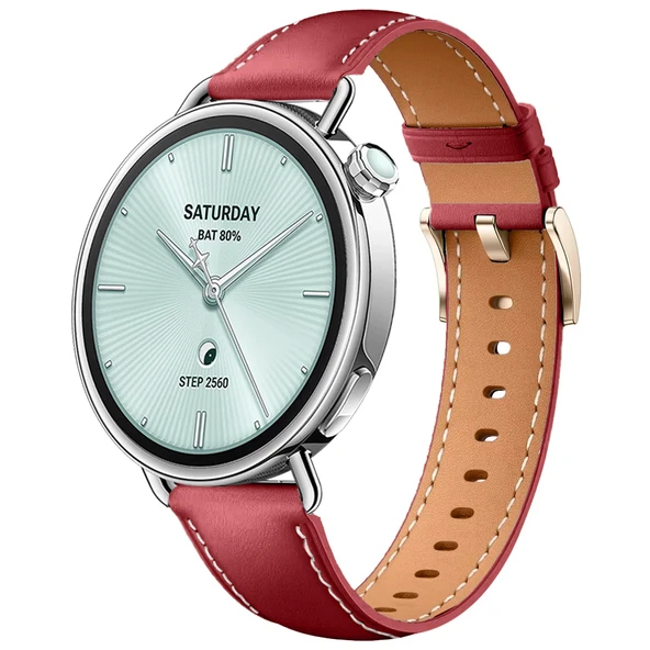 Sneezy Mi Watch S4 41mm İle Uyumlu Starlight Gold Metal Tokalı Deri Zarif Şık Kordon  Mürdüm ürün görseli 1