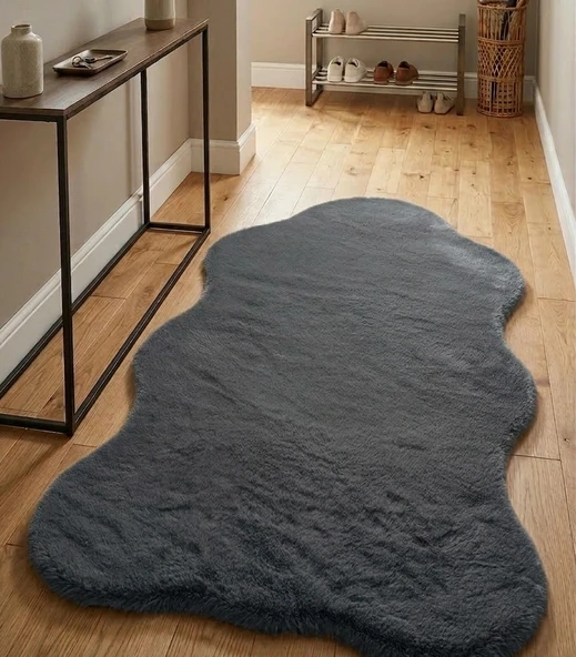 Carpet Dekor İthal Peluş Yumuşak Dekoratif Halı Antrasit ürün görseli 1