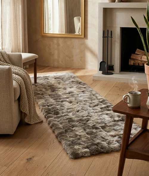 Carpet Dekor İthal Bubble Yumuşak Suni Tavşan Tüyü Halı Kahve-Beyaz ürün görseli 1