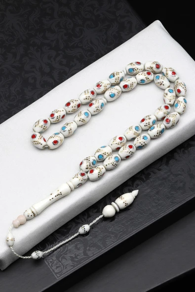 İşlemeli Kemik Tesbih 7 x 11 mm Arpa Kesim - T-1699 ürün görseli 1