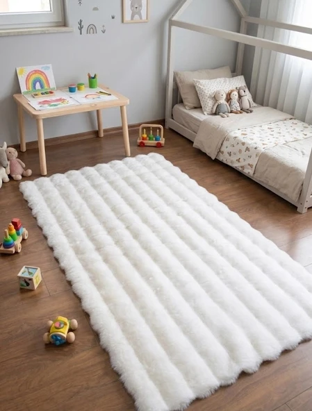 Carpet Dekor Bubble Yumuşak Suni Tavşan Tüyü Halı Beyaz ürün görseli 1