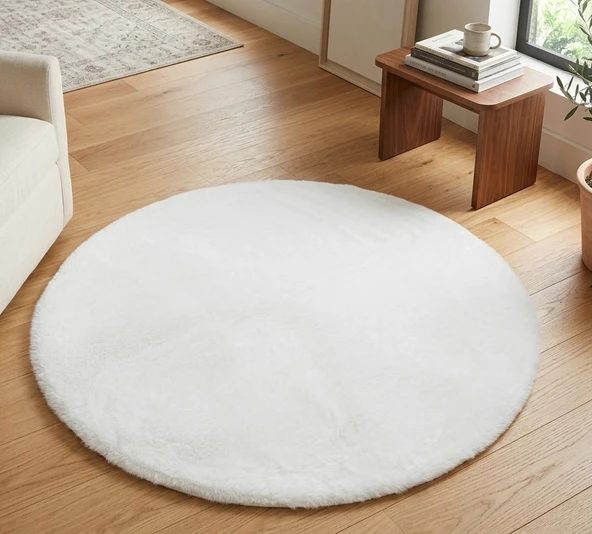 Carpet Dekor Peluş Yumuşak Dekoratif Halı yuvarlak Beyaz ürün görseli 1