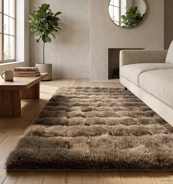 Carpet Dekor Bubble Yumuşak Suni Tavşan Tüyü Halı Kahve ürün görseli 1