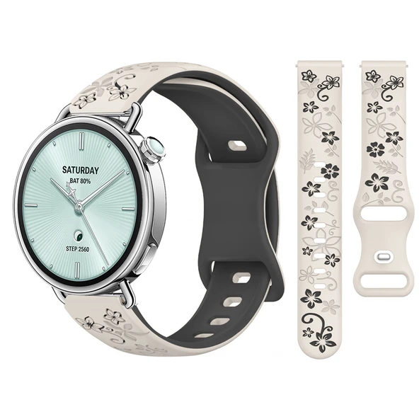 Sneezy Mi Watch S4 41mm İle Uyumlu FloraFlex Çiçek Desenli Yumuşak Soft Silikon Kordon  Starlight ürün görseli 1