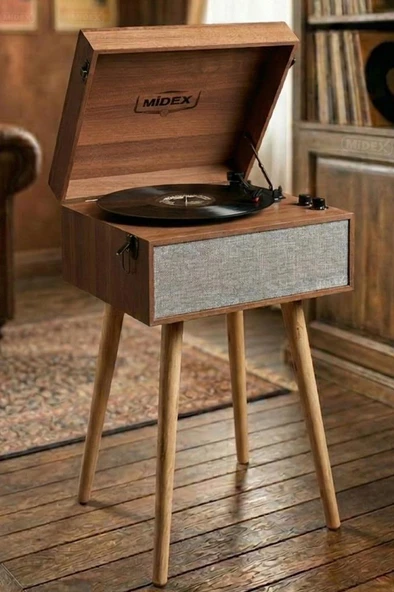 Midex MTX-1290 Nostaljik Ayaklı Pikap Plak Çalar Şarjlı 3 Devirli Bluetoothlu ürün görseli 1