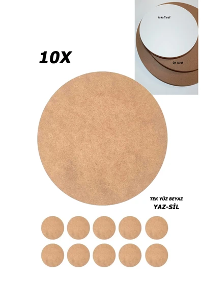 Buradadavar Hobi Ahşap Ahşap Supla 10 Adet 30 CM Yuvarlak Tekyüz Beyaz (Çocuk Yaz-Sil Boyanabilir Kara Tahta Oyuncak) ürün görseli 1