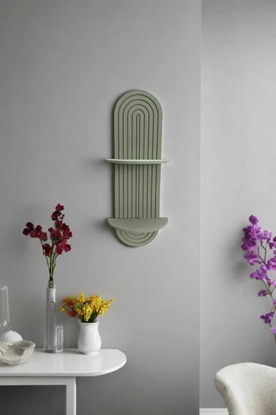 Buradadavar Hobi Ahşap Semplice Ihlamur Yeşili Dekoratif Duvar Rafı Özel Boyalı 54x16 Cm ürün görseli 1