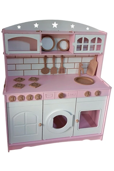 Buradadavar Hobi Ahşap Boyalı Ahşap Oyuncak Mutfak Servis Seti Pembe ürün görseli 1