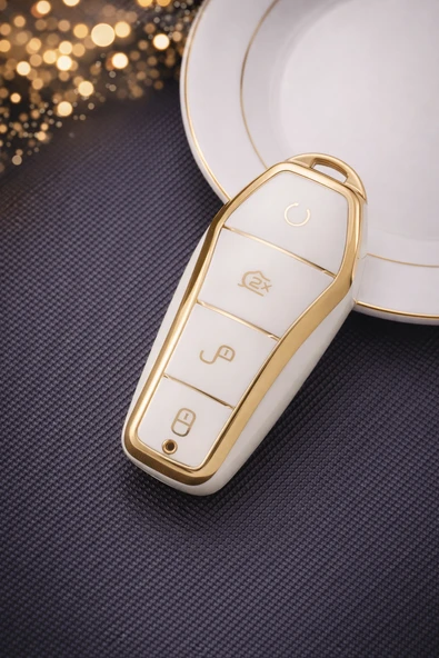 YıldızTuning BYD Tang Aksesuar Anahtar Kılıfı Beyaz-Gold ürün görseli 1