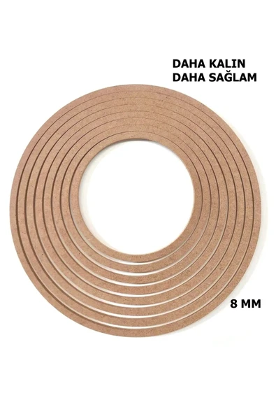 Buradadavar Hobi Ahşap 8'li Ham Mdf, 8mm Kalınlık, 30 Cm Kasnak, Boyanabilir Vidasız Kasnak, Makrome Halkası, Düş Kapanı ürün görseli 1