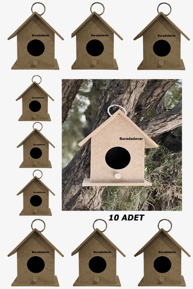 Buradadavar Hobi Ahşap Ahşap Kuş Evi Yuvası 10'lu ürün görseli 1
