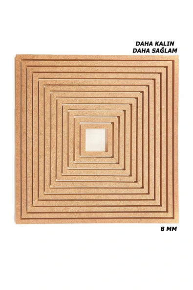 Buradadavar Hobi Ahşap 12'li Kare Ham Mdf, 8mm Kalınlık, 30 Cm Kasnak, Boyanabilir Vidasız Kasnak, Makrome Halkası ürün görseli 1