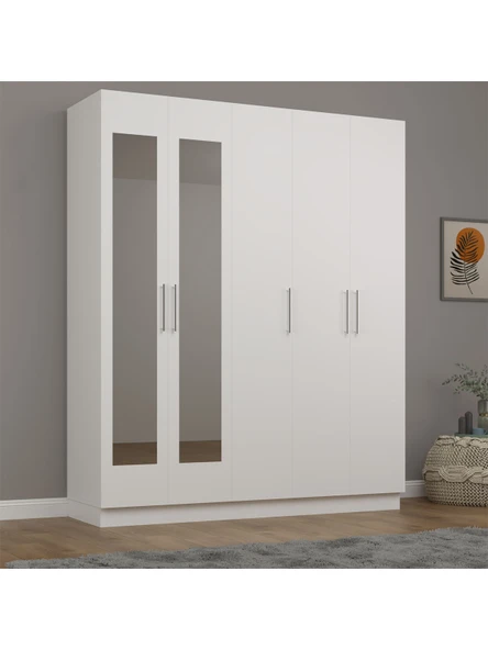 Asra Trend MDF 5 Kapaklı, 2 Çekmeceli, 2 Aynalı Gardırop - 180x208x53cm, Geniş Kıyafet Dolabı, G-03 ürün görseli 1