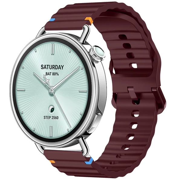Sneezy Mi Watch S4 41mm İle Uyumlu Dalga Desenli Tokalı Yumusaş Soft Silikon Kordon  Mürdüm ürün görseli 1