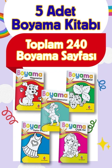 Tandem Yayınları KALIN BOYAMA KİTABI - MEYVELER, ÇİÇEK KIZ, GİYSİLER, HAYVANLAR 5 KİTAP ürün görseli 1