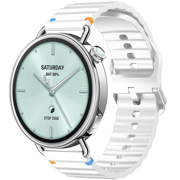 Sneezy Mi Watch S4 41mm İle Uyumlu Dalga Desenli Tokalı Yumusaş Soft Silikon Kordon  Beyaz ürün görseli 1