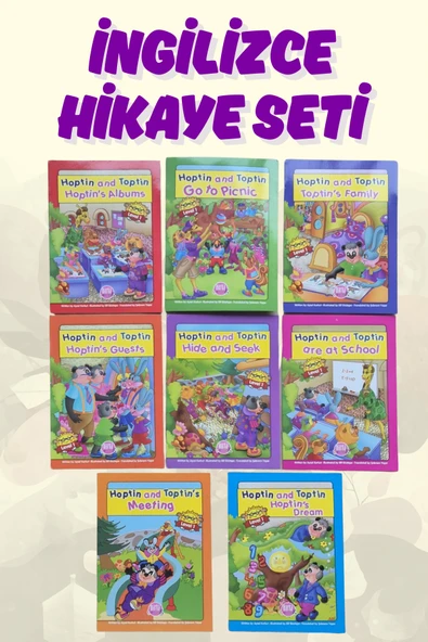 TEK YAYINCILIK ilkokul düzeyinde ingilizce resimli ve sözlüklü çocuk hikayeleri HOPTIN and TOPTIN 8 kitap ürün görseli 1