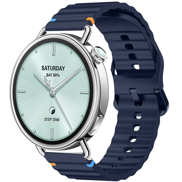 Sneezy Mi Watch S4 41mm İle Uyumlu Dalga Desenli Tokalı Yumusaş Soft Silikon Kordon  Lacivert ürün görseli 1