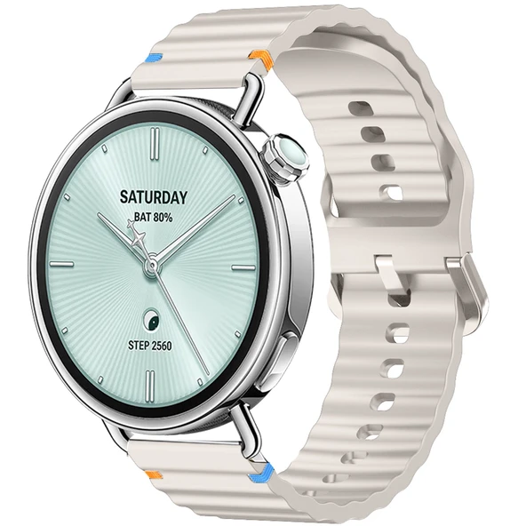 Sneezy Mi Watch S4 41mm İle Uyumlu Dalga Desenli Tokalı Yumusaş Soft Silikon Kordon  Starlight ürün görseli 1