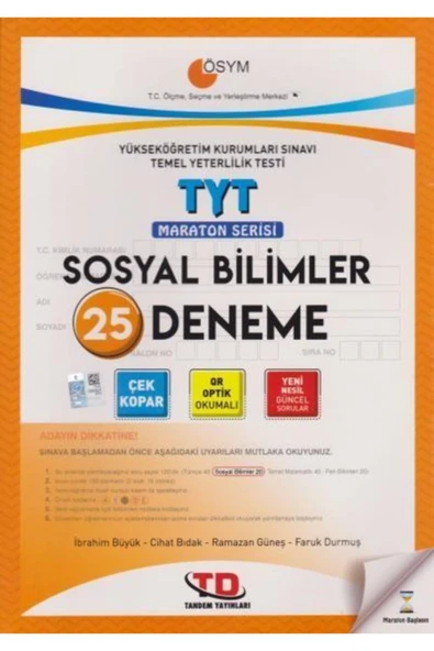 Tandem Yayınları Tandem Tyt Sosyal Bilimler Maraton Serisi 25 Deneme ürün görseli 1