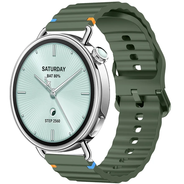 Sneezy Mi Watch S4 41mm İle Uyumlu Dalga Desenli Tokalı Yumusaş Soft Silikon Kordon  Haki ürün görseli 1