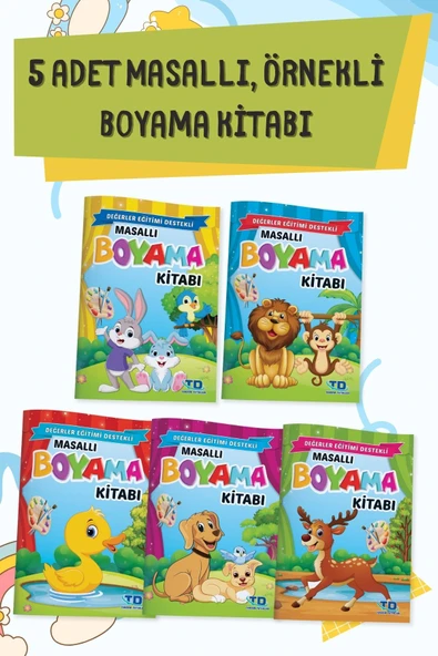 Tandem Yayınları DEĞERLER EĞİTİMİ DESTEKLİ MASALLI BOYAMA KİTAPLARI 5'Lİ TAKIM ürün görseli 1
