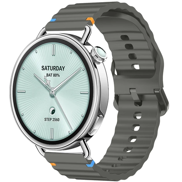 Sneezy Mi Watch S4 41mm İle Uyumlu Dalga Desenli Tokalı Yumusaş Soft Silikon Kordon  Koyu Gri ürün görseli 1
