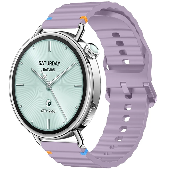 Sneezy Mi Watch S4 41mm İle Uyumlu Dalga Desenli Tokalı Yumusaş Soft Silikon Kordon  Lila ürün görseli 1