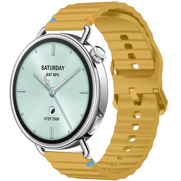 Sneezy Mi Watch S4 41mm İle Uyumlu Dalga Desenli Tokalı Yumusaş Soft Silikon Kordon  Sarı ürün görseli 1