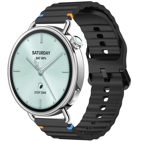 Sneezy Mi Watch S4 41mm İle Uyumlu Dalga Desenli Tokalı Yumusaş Soft Silikon Kordon  Siyah ürün görseli 1