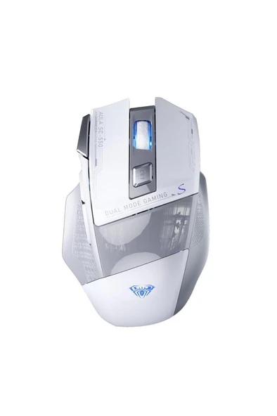 Aula SC550 Beyaz RGB Makrolu Optik Kablosuz Oyuncu Mouse Teşhir ürün görseli 1