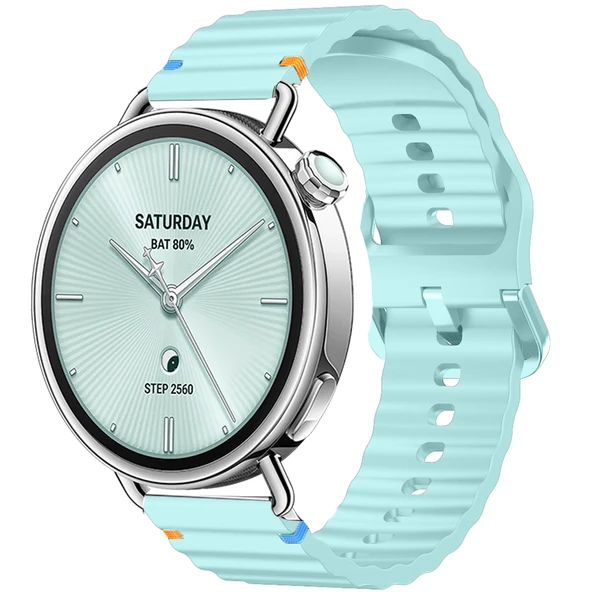 Sneezy Mi Watch S4 41mm İle Uyumlu Dalga Desenli Tokalı Yumusaş Soft Silikon Kordon  Turkuaz ürün görseli 1