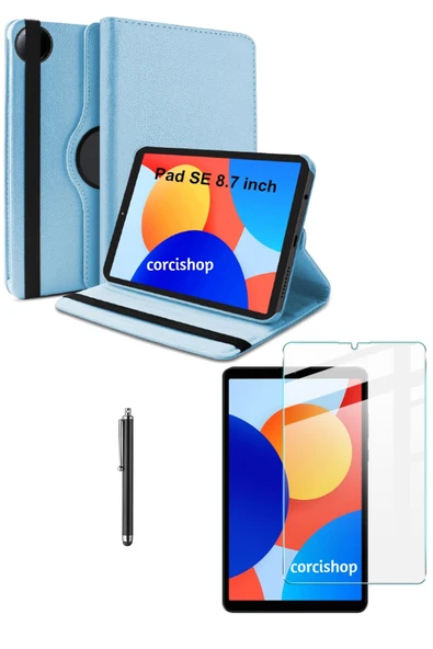 corcishop Xiaomi Redmi Pad Se 8.7 İnç Modeli İle Uyumlu 360° Dönerli Tablet Kılıfı + Ekran Koruyucu + Kalem ürün görseli 1