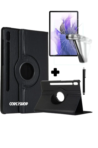 corcishop Samsung Galaxy Tab S7 FE T737 T736 T733 T730 Kılıf 360 Dönen Kapaklı Standlı 3Lü Set ürün görseli 1