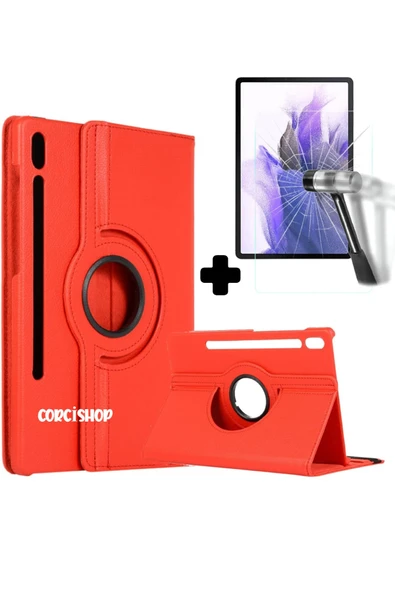 corcishop Samsung Galaxy Tab S7 Plus SM-T970 Kılıf 360 Dönen Kapaklı Standlı + Ekran Koruyucu ürün görseli 1