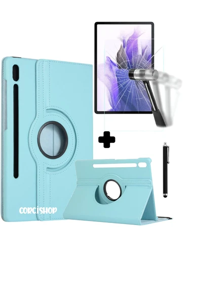 corcishop Samsung Galaxy Tab S7 Plus SM-T970 Kılıf 360 Dönen Kapaklı Standlı 3Lü Set ürün görseli 1