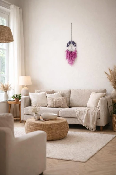 İncili Doğal Taşlı Düş Kapanı 60 cm – El Yapımı Dream Catcher Duvar Dekoru – Bohem Oda Süsü ürün görseli 1