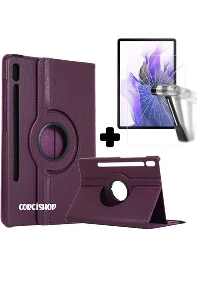 corcishop Samsung Galaxy Tab S7 Plus SM-T970 Kılıf 360 Dönen Kapaklı Standlı + Ekran Koruyucu ürün görseli 1