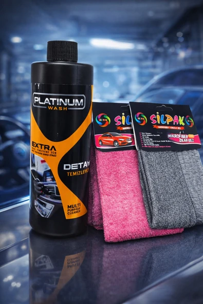 PLATINUM WASH ENDÜSTRİYEL TEMİZLİK ÜRÜNLERİ İKİLİ TEMİZLİK SETİ (PLATINUM DETAY TEMİZLEYİCİ VE SİLPAK MİKROFİBER ZOR KİR BEZİ) ürün görseli 1