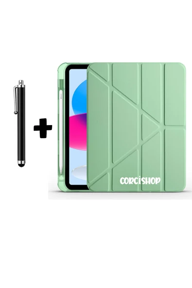 corcishop Apple iPad 9.7 2018 5.Nesil Uyumlu Kılıf Kalem Bölmeli Farklı Stand Arkası Yumuşak Silikon + Kalem ürün görseli 1