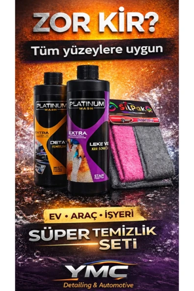 Platinum SÜPER TEMİZLİK SETİ (GENEL TEMİZLİK(500ML)+LEKE VE KİR SÖKÜCÜ(500ML)+ZOR KİR BEZİ(TEFLONLU)-2 ADET ürün görseli 1