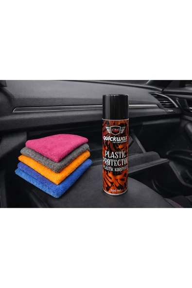 quickwax PLASTİK KORUYUCU YENİLEYİCİ SPREY VE MİKROFİBER UYGULAMA BEZİ ürün görseli 1