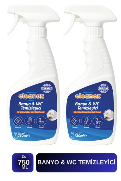cleanox 2'li Ultra Güçlü Tuvalet/WC-Banyo Temizleyici ve Kireç Çözücü Okyanus Kokulu Sprey 750 ml ürün görseli 1