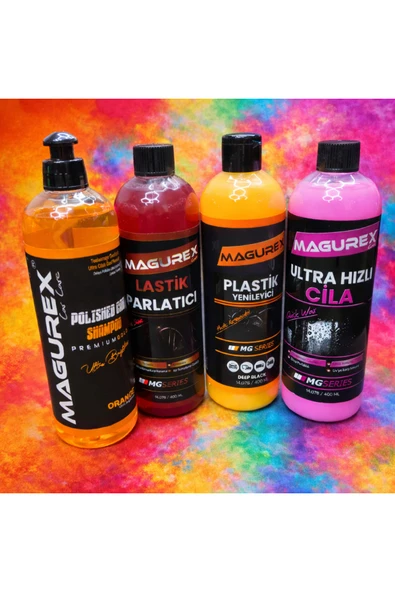 MAGUREX 4'LÜ BAKIM SETİ(POLISHED CAR SHAMPOO+LASTİK PARLATICI+PLASTİK YENİLEYİCİ+ULTRA HIZLI CİLA)(HEDİYELİ) ürün görseli 1