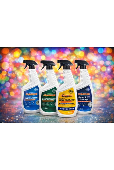 cleanox EV TEMİZLİK SETİ(LEKE ÇIKARICI+DERZ TEMİZLEYİCİ+ÇOK AMAÇLI GENEL TEM.+BANYO VE WC TEMİZLEYİCİ) ürün görseli 1