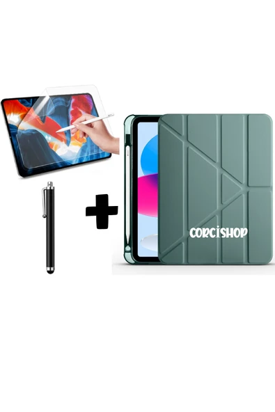 corcishop Apple iPad 10.9 2022 (10.Nesil) Tablet Uyumlu Kılıfı Kalemlikli Silikon Ekran Koruyucu Kalem ürün görseli 1
