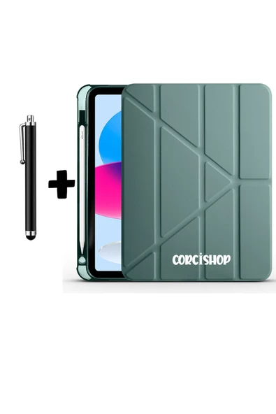 corcishop Apple iPad 9.7 2018 6.Nesil Kılıf Kalem Bölmeli Farklı Stand Arkası Yumuşak Silikon + Kalem ürün görseli 1
